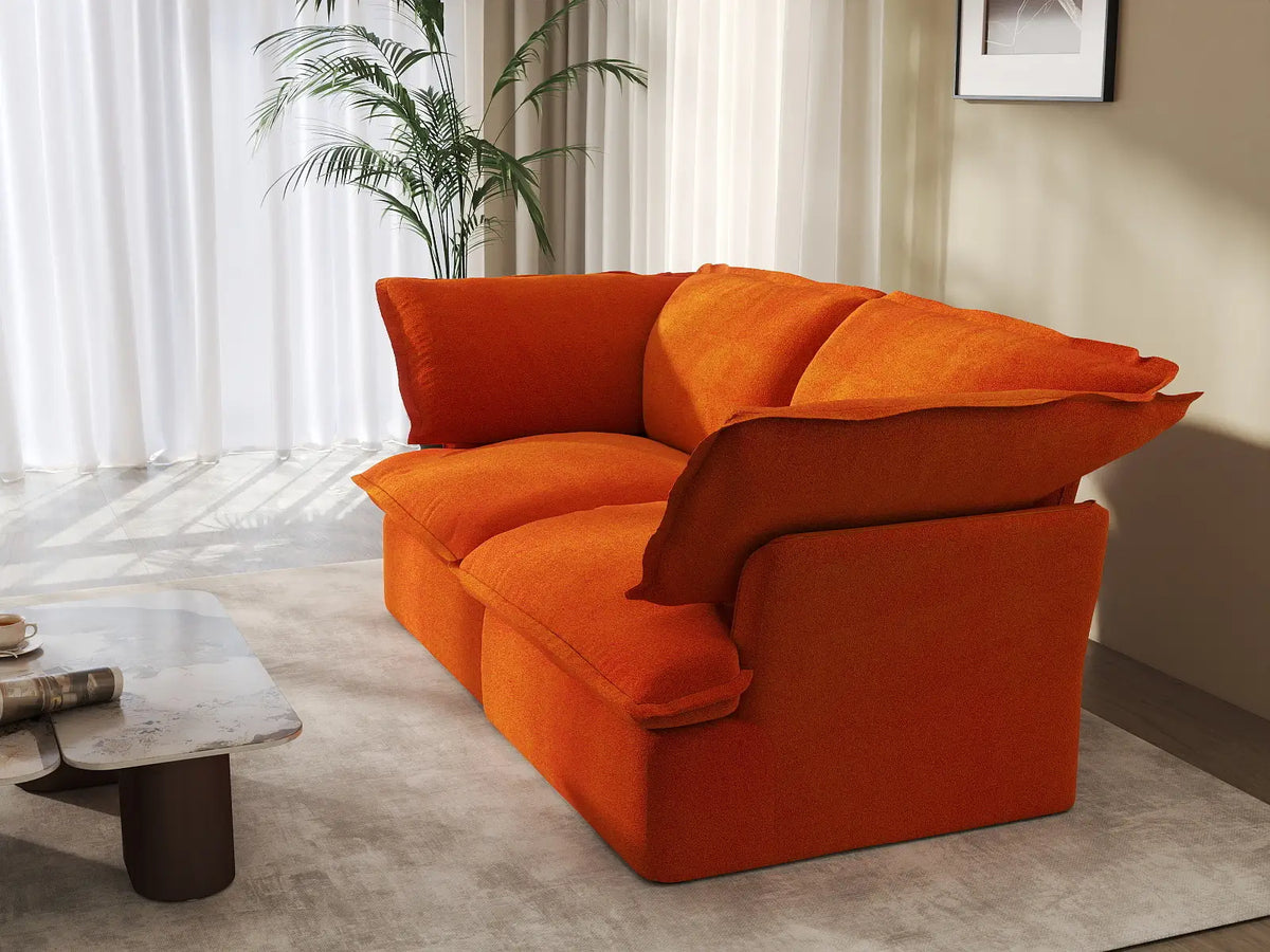 Sofá biplaza compacto Deluxe Cloud Orange | 2 piezas, tela de terciopelo, fundas lavables