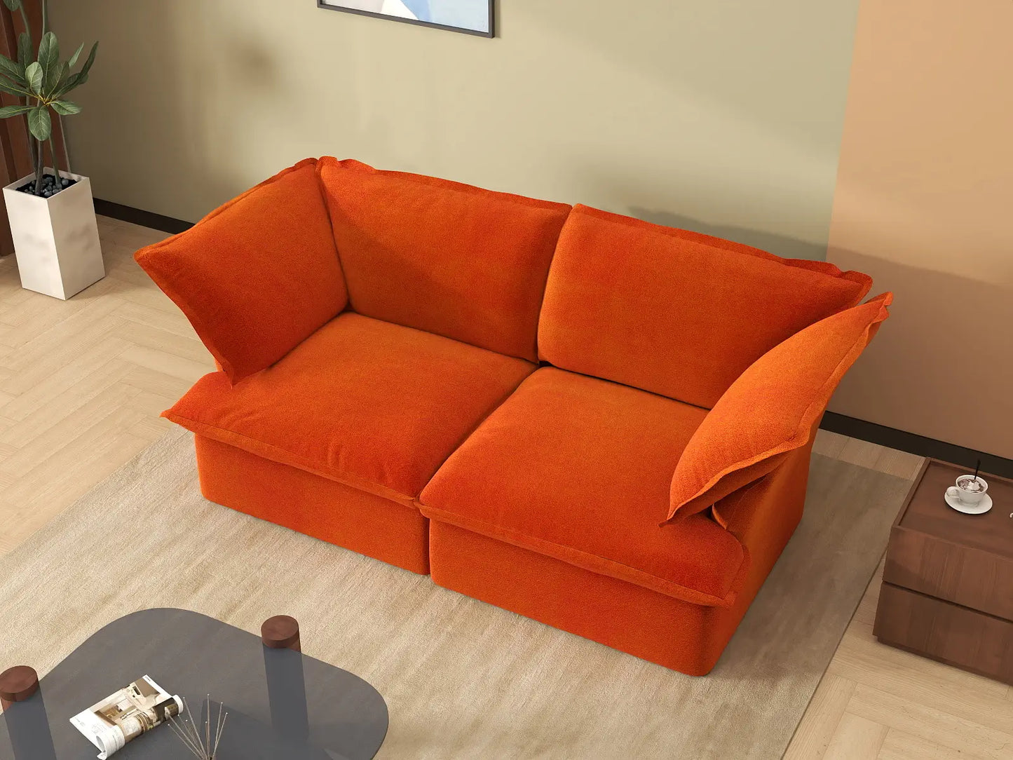Sofá biplaza compacto Deluxe Cloud Orange | 2 piezas, tela de terciopelo, fundas lavables