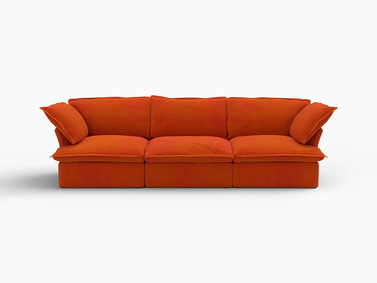 Deluxe Cloud Orange 3-Seater Modular Couch Sectional | 3-Piece, Velvet Fabric, Washable Covers