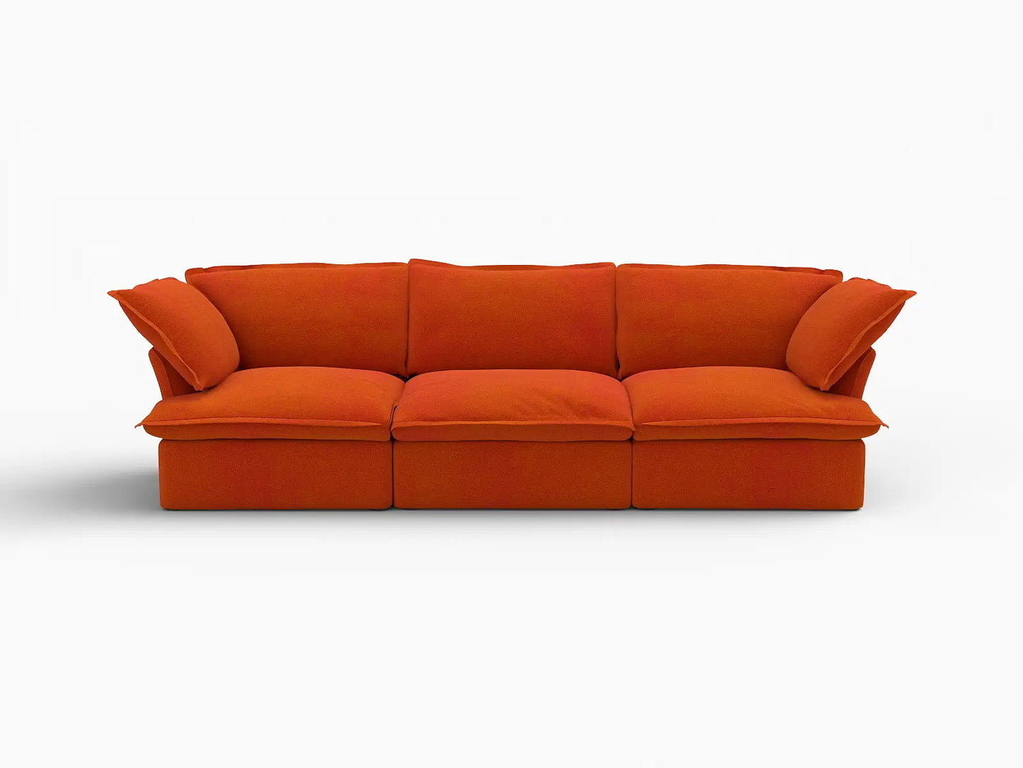 Deluxe Cloud Orange 3-Seater Modular Couch Sectional | 3-Piece, Velvet Fabric, Washable Covers