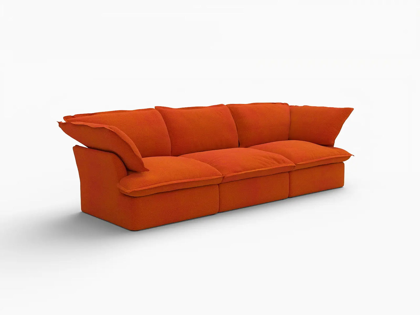 Deluxe Cloud Orange 3-Seater Modular Couch Sectional | 3-Piece, Velvet Fabric, Washable Covers