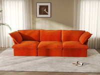 Deluxe Cloud Orange 3-Seater Modular Couch Sectional | 3-Piece, Velvet Fabric, Washable Covers