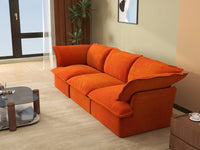 Deluxe Cloud Orange 3-Seater Modular Couch Sectional | 3-Piece, Velvet Fabric, Washable Covers