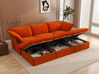 Sofá modular seccional de 3 plazas Deluxe Cloud Orange | 6 piezas (incluye 3 pufs), tapizado en terciopelo, puf con almacenamiento
