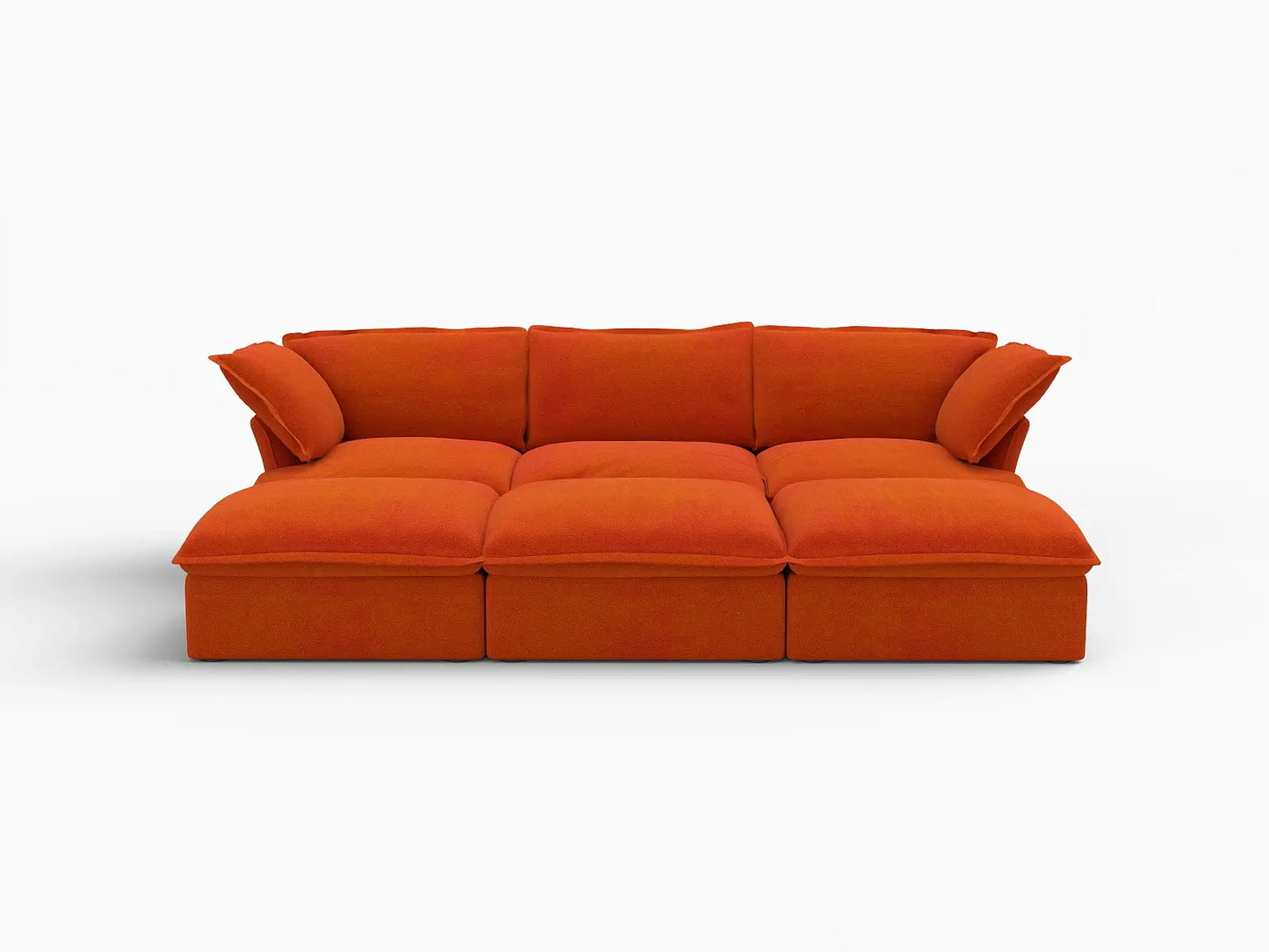 Sofá modular seccional de 3 plazas Deluxe Cloud Orange | 6 piezas (incluye 3 pufs), tapizado en terciopelo, puf con almacenamiento