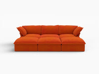 Sofá modular seccional de 3 plazas Deluxe Cloud Orange | 6 piezas (incluye 3 pufs), tapizado en terciopelo, puf con almacenamiento