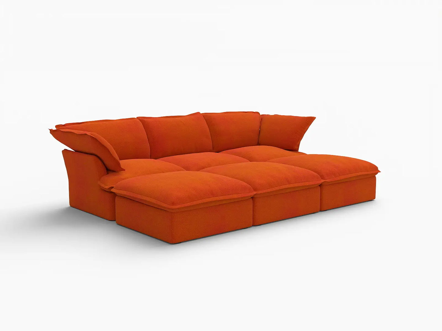 Sofá modular seccional de 3 plazas Deluxe Cloud Orange | 6 piezas (incluye 3 pufs), tapizado en terciopelo, puf con almacenamiento