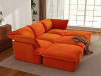 Sofá modular seccional de 3 plazas Deluxe Cloud Orange | 6 piezas (incluye 3 pufs), tapizado en terciopelo, puf con almacenamiento