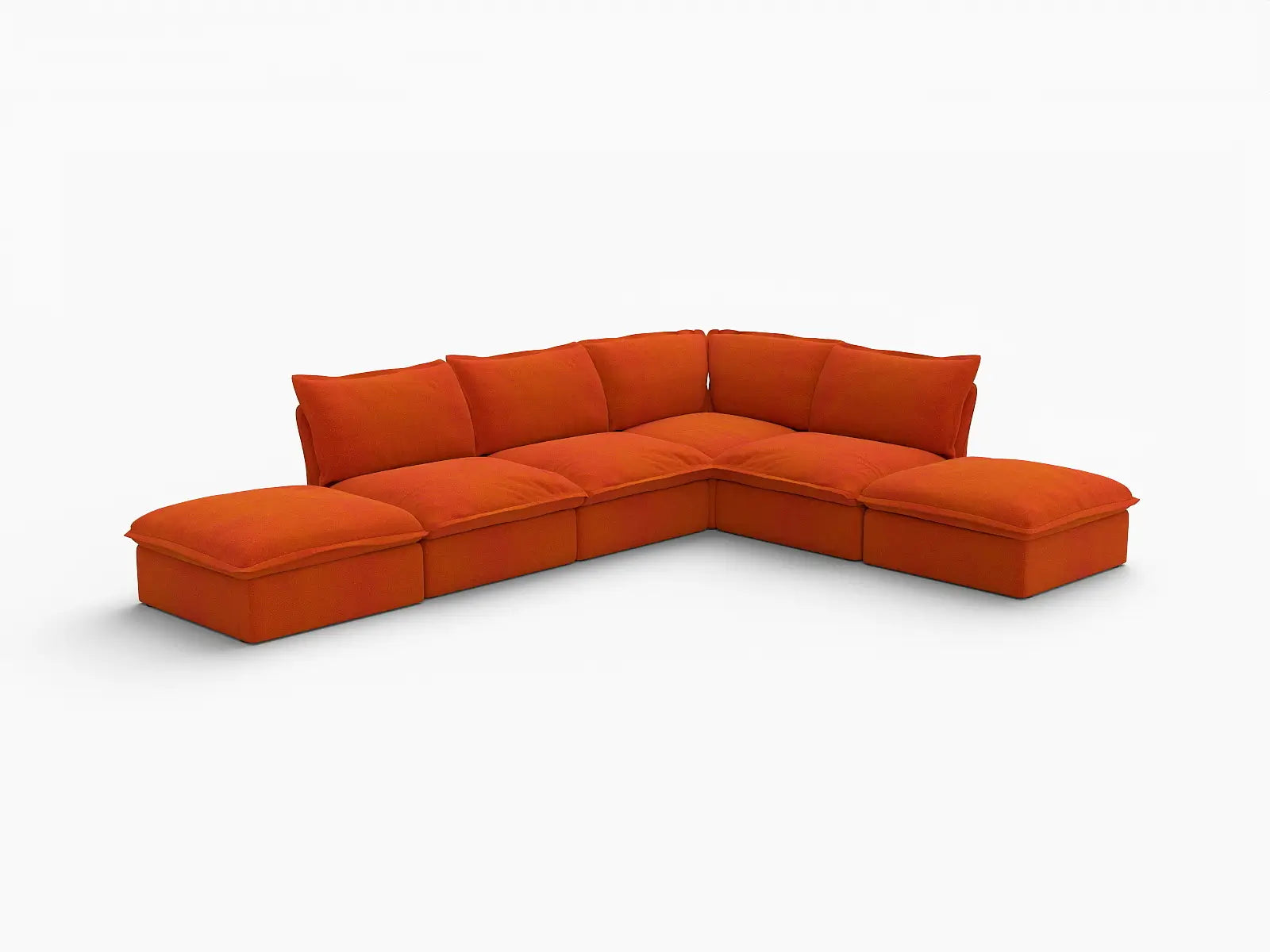 Sofá de lujo Cloud Naranja de 4 plazas en forma de L de gran tamaño | 6 piezas (incluye 2 otomanas), tela de terciopelo, otomana con almacenamiento