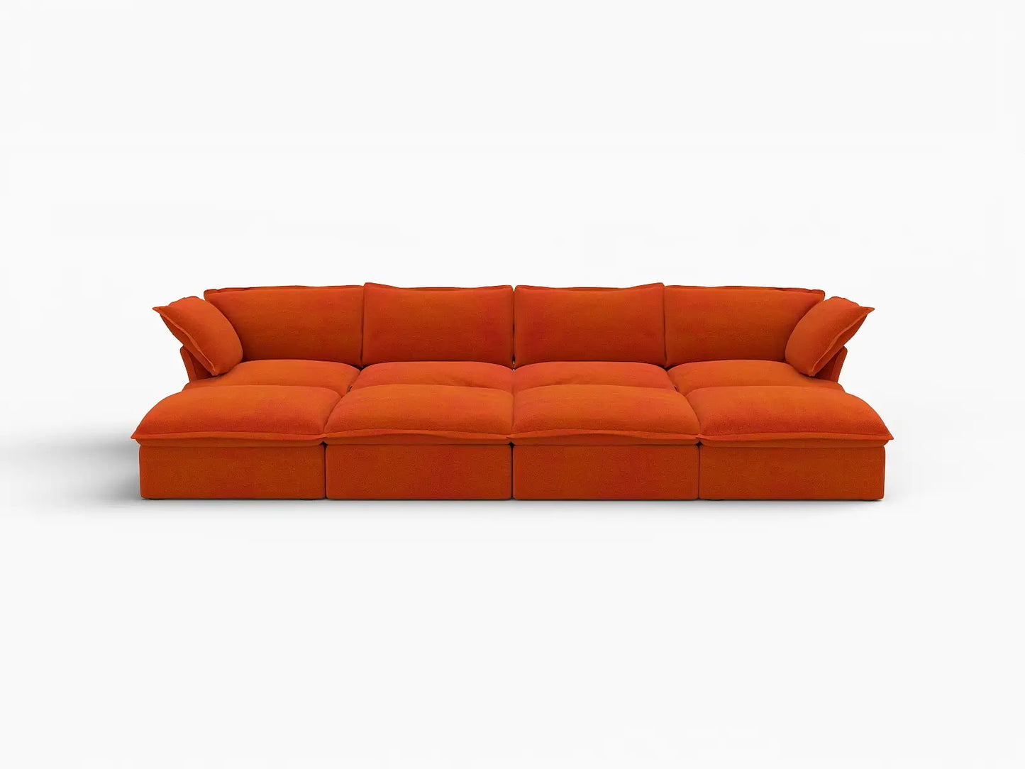 Deluxe Cloud Orange 4-Seater Pit Sectional with Storage | 8-Piece (includes 4 ottomans), Velvet Fabric, Washable Covers
