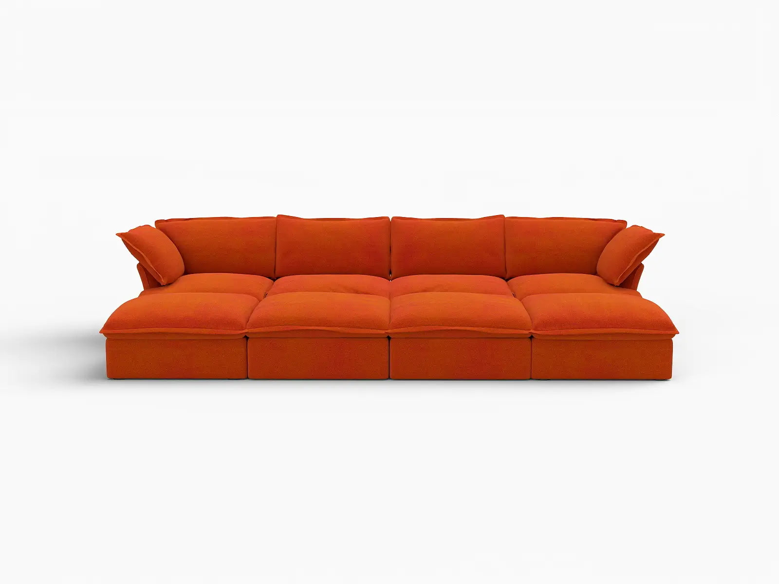 Seccional Foso de 4 Plazas Deluxe Cloud Naranja con Almacenamiento | 8 Piezas (incluye 4 otomanas), Tela de Terciopelo, Fundas Lavables