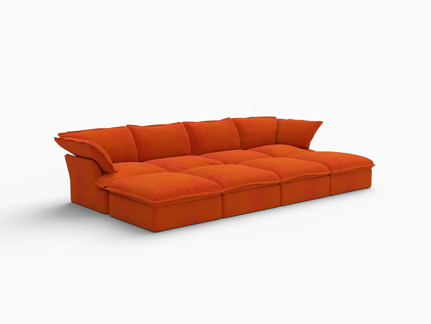 Deluxe Cloud Orange 4-Seater Pit Sectional with Storage | 8-Piece (includes 4 ottomans), Velvet Fabric, Washable Covers