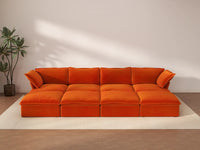 Deluxe Cloud Orange 4-Seater Pit Sectional with Storage | 8-Piece (includes 4 ottomans), Velvet Fabric, Washable Covers