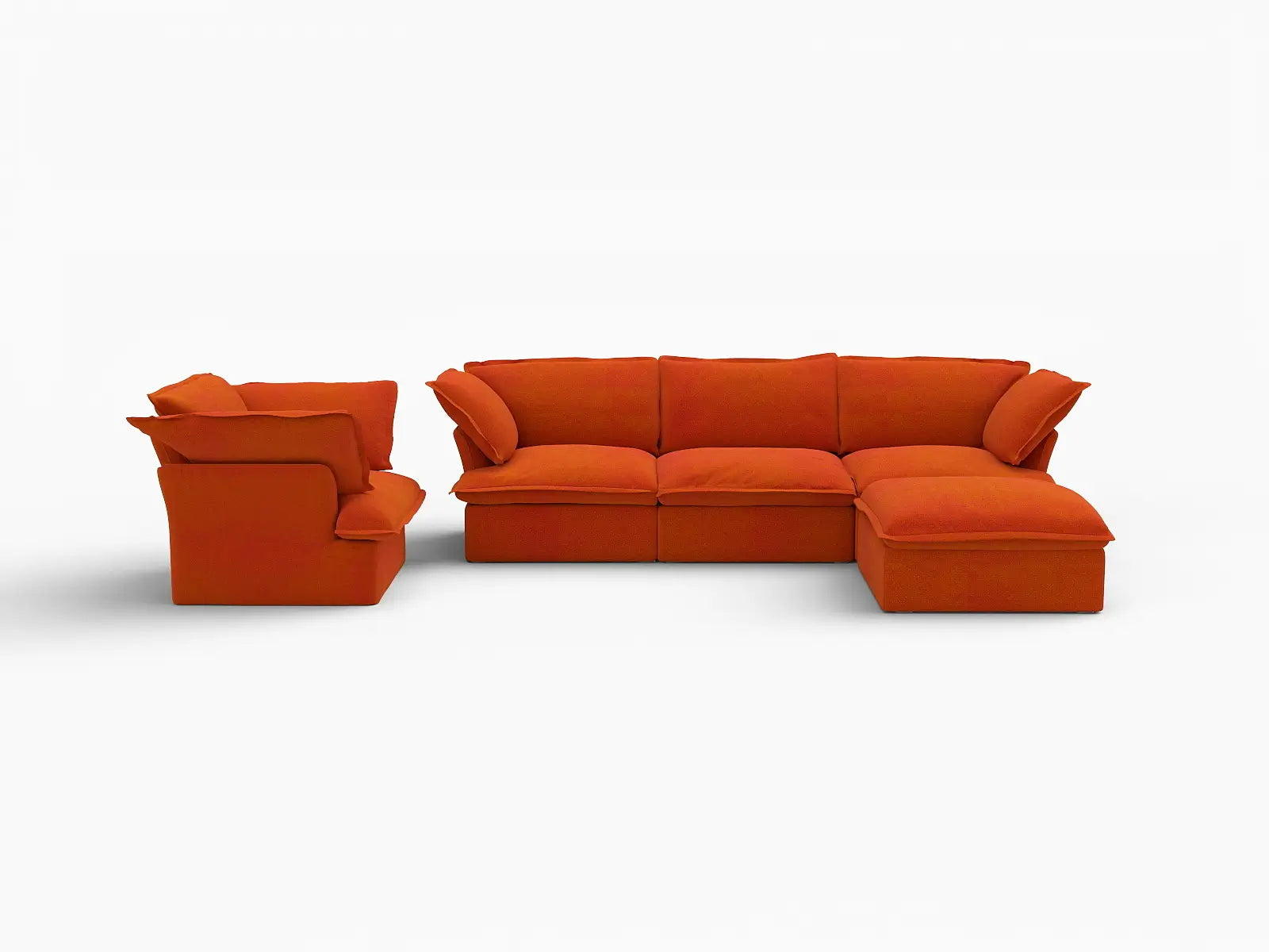 Deluxe Cloud Orange 4-Seater Sofa with Storage | 5-Piece (includes 1 ottoman), Velvet Fabric, Washable Covers