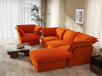 Deluxe Cloud Orange 4-Seater Sofa with Storage | 5-Piece (includes 1 ottoman), Velvet Fabric, Washable Covers
