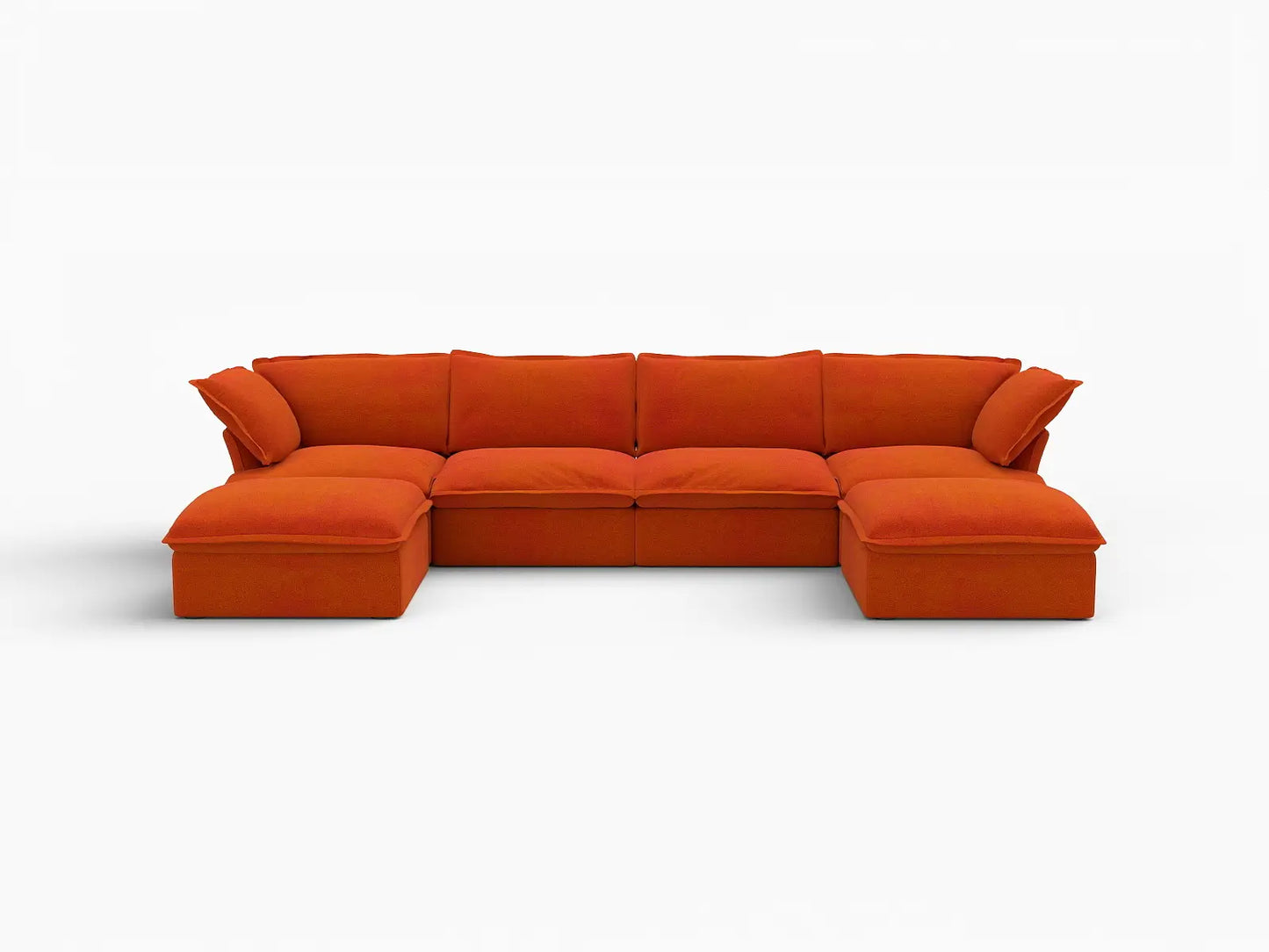 Sofá de almacenamiento Deluxe Cloud Orange de 4 plazas en forma de U | 6 piezas (incluye 2 otomanas), tela de terciopelo, fundas lavables