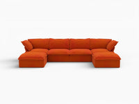 Sofá de almacenamiento Deluxe Cloud Orange de 4 plazas en forma de U | 6 piezas (incluye 2 otomanas), tela de terciopelo, fundas lavables