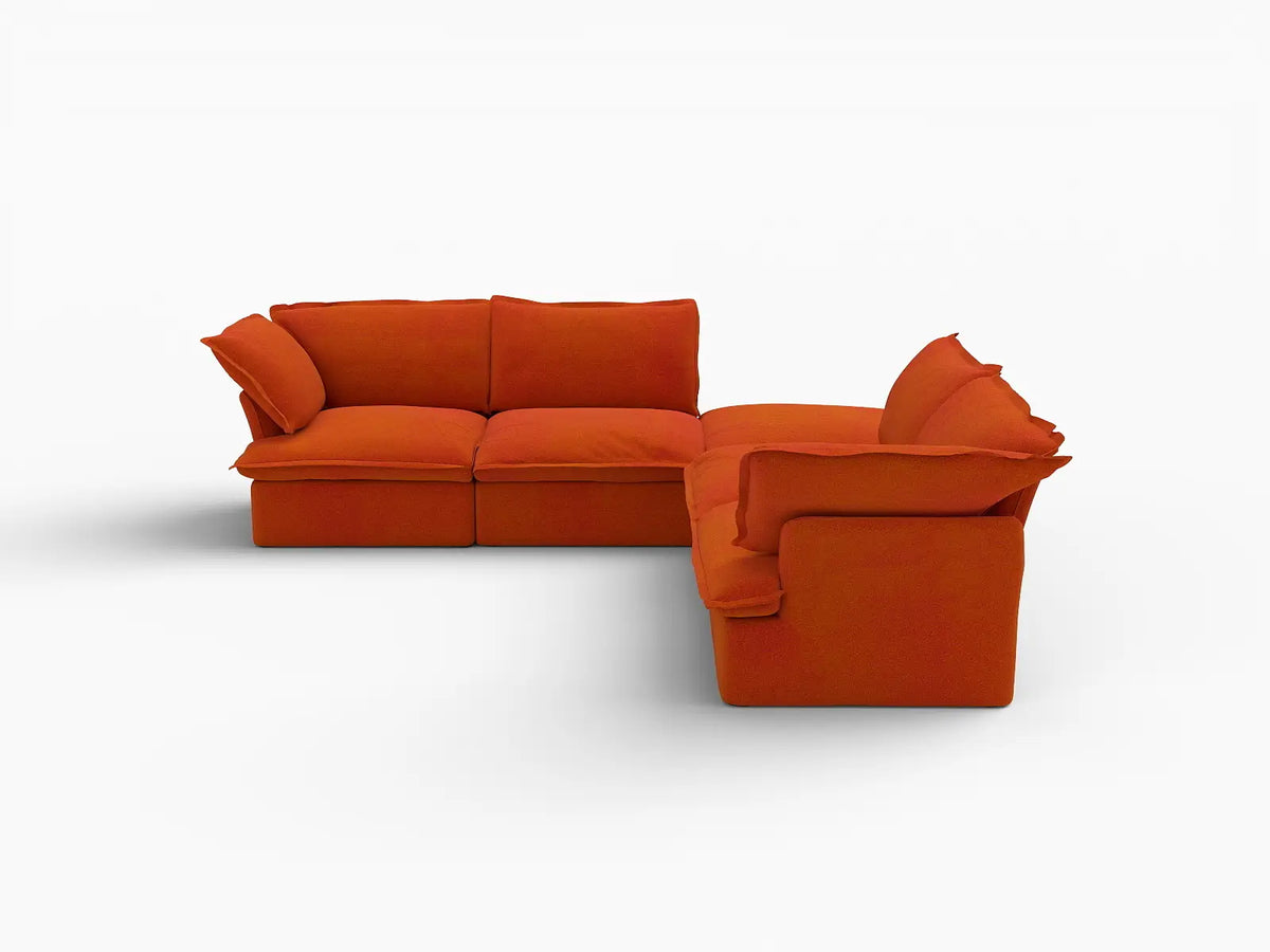 Sofá Deluxe Cloud Naranja en forma de V de 4 plazas con almacenamiento | 5 piezas (incluye 1 otomana), tela de terciopelo, fundas lavables