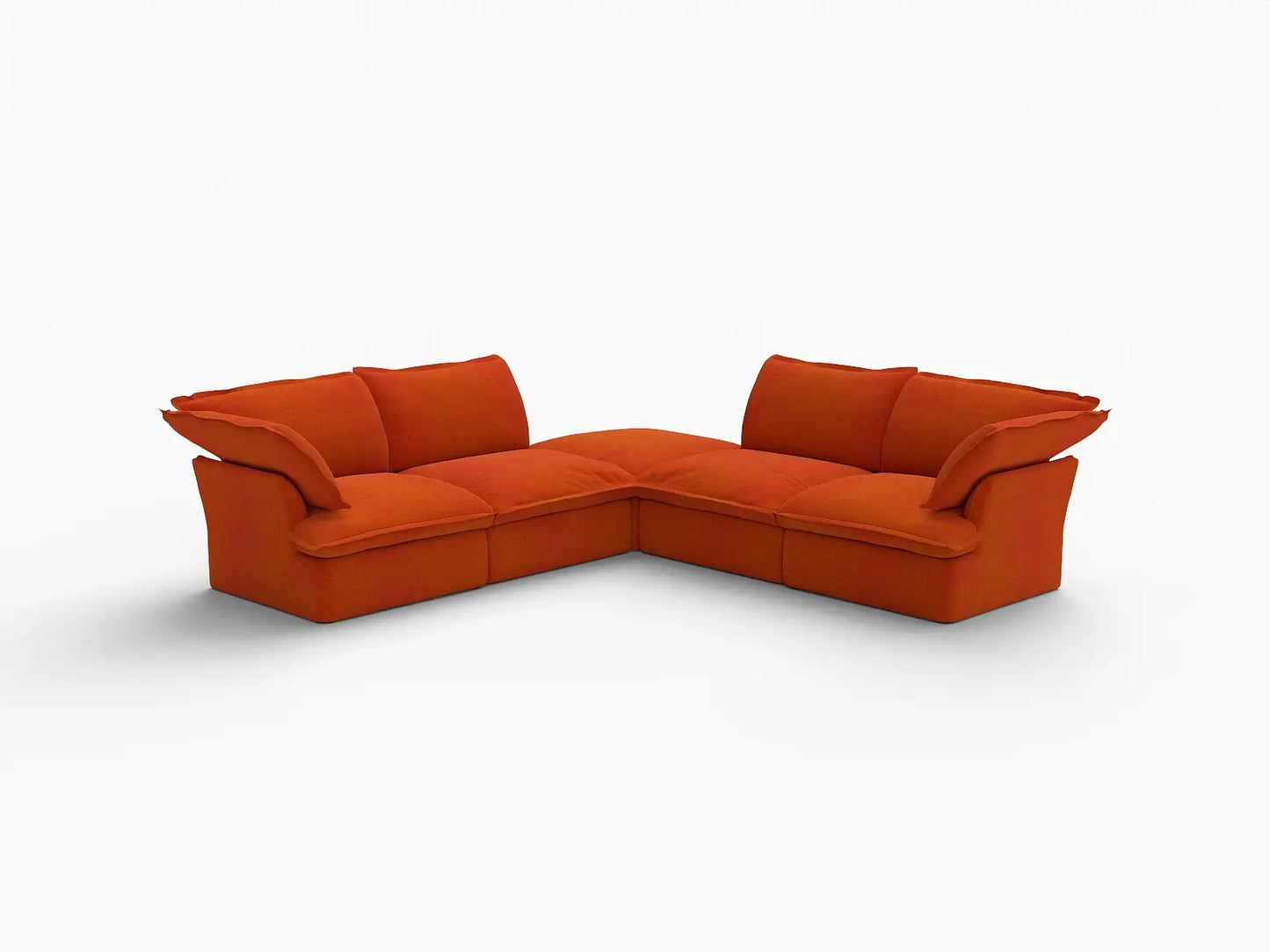 Sofá Deluxe Cloud Naranja en forma de V de 4 plazas con almacenamiento | 5 piezas (incluye 1 otomana), tela de terciopelo, fundas lavables