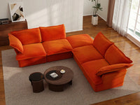 Sofá Deluxe Cloud Naranja en forma de V de 4 plazas con almacenamiento | 5 piezas (incluye 1 otomana), tela de terciopelo, fundas lavables