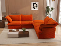 Sofá Deluxe Cloud Naranja en forma de V de 4 plazas con almacenamiento | 5 piezas (incluye 1 otomana), tela de terciopelo, fundas lavables