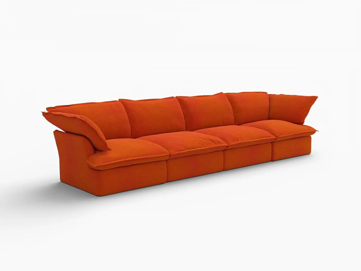 Sofá Seccional Naranja Nube de Lujo de 4 Plazas Lavable | 4 Piezas, Tela de Terciopelo, Espacio Grande