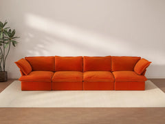 Sofá Seccional Naranja Nube de Lujo de 4 Plazas Lavable | 4 Piezas, Tela de Terciopelo, Espacio Grande