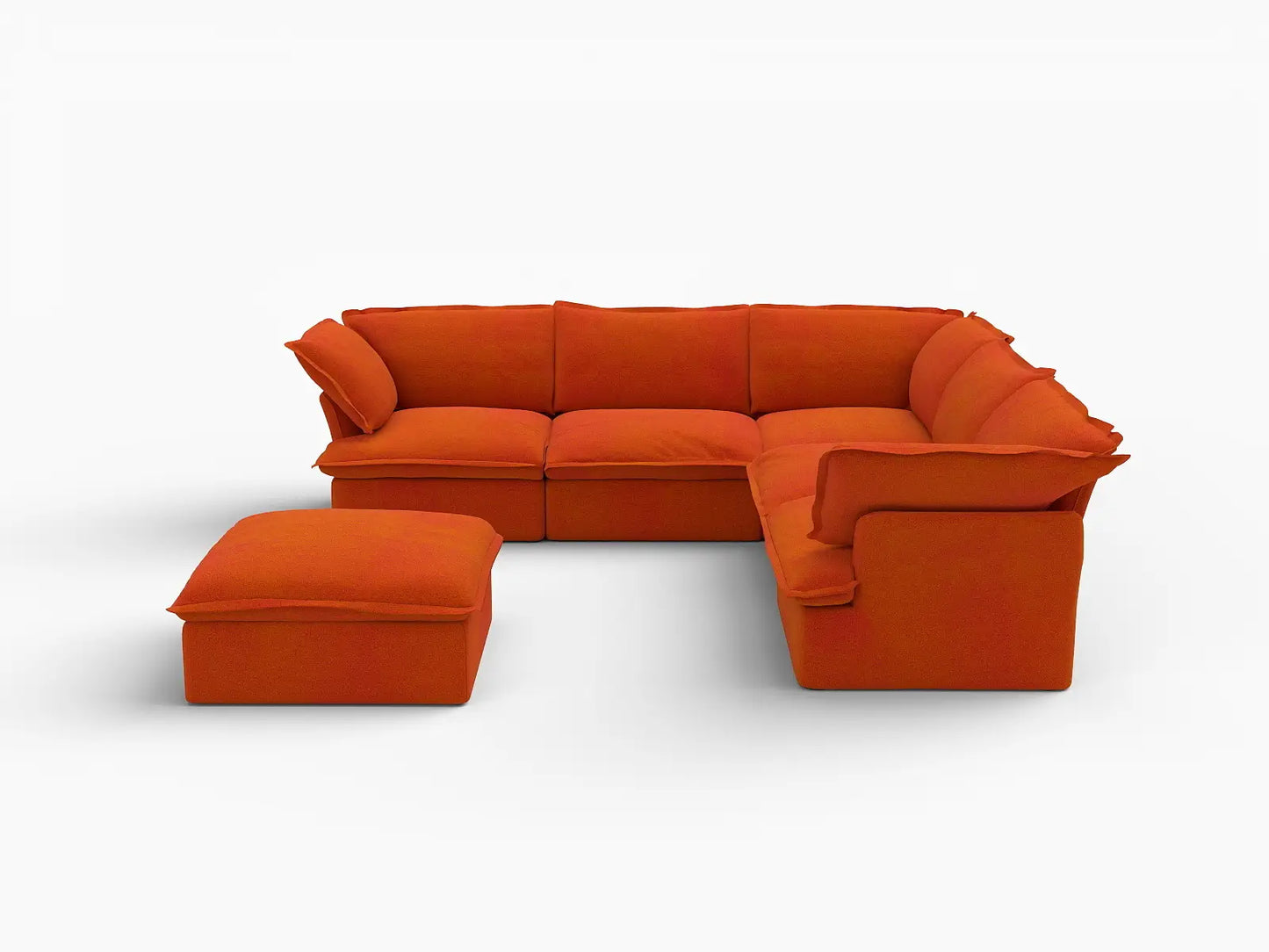 Juego de sofá de 5 plazas Deluxe Cloud color naranja con almacenaje | 6 piezas (incluye 1 otomana), tela de terciopelo, fundas lavables