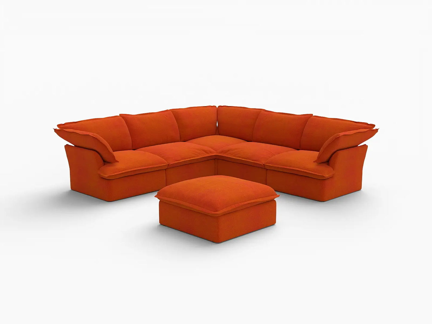 Juego de sofá de 5 plazas Deluxe Cloud color naranja con almacenaje | 6 piezas (incluye 1 otomana), tela de terciopelo, fundas lavables