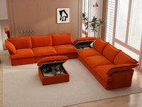Sofá de 6 plazas Deluxe Cloud Naranja con Almacenamiento | 8 piezas (incluye 2 otomanas), Tela de Terciopelo, Fundas Lavables