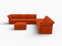 Sofá de 6 plazas Deluxe Cloud Naranja con Almacenamiento | 8 piezas (incluye 2 otomanas), Tela de Terciopelo, Fundas Lavables