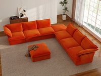 Sofá de 6 plazas Deluxe Cloud Naranja con Almacenamiento | 8 piezas (incluye 2 otomanas), Tela de Terciopelo, Fundas Lavables