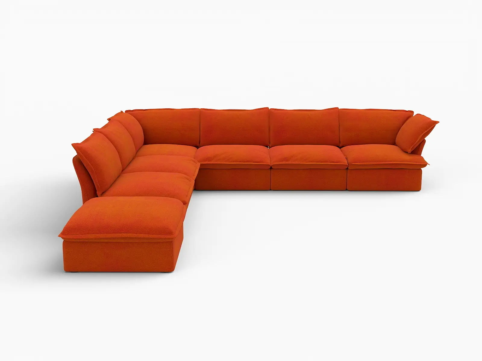 Deluxe Cloud Orange 6-Seater V-Shaped Sofa with Storage | 7-Piece (includes 1 ottoman), Velvet Fabric, Washable Covers