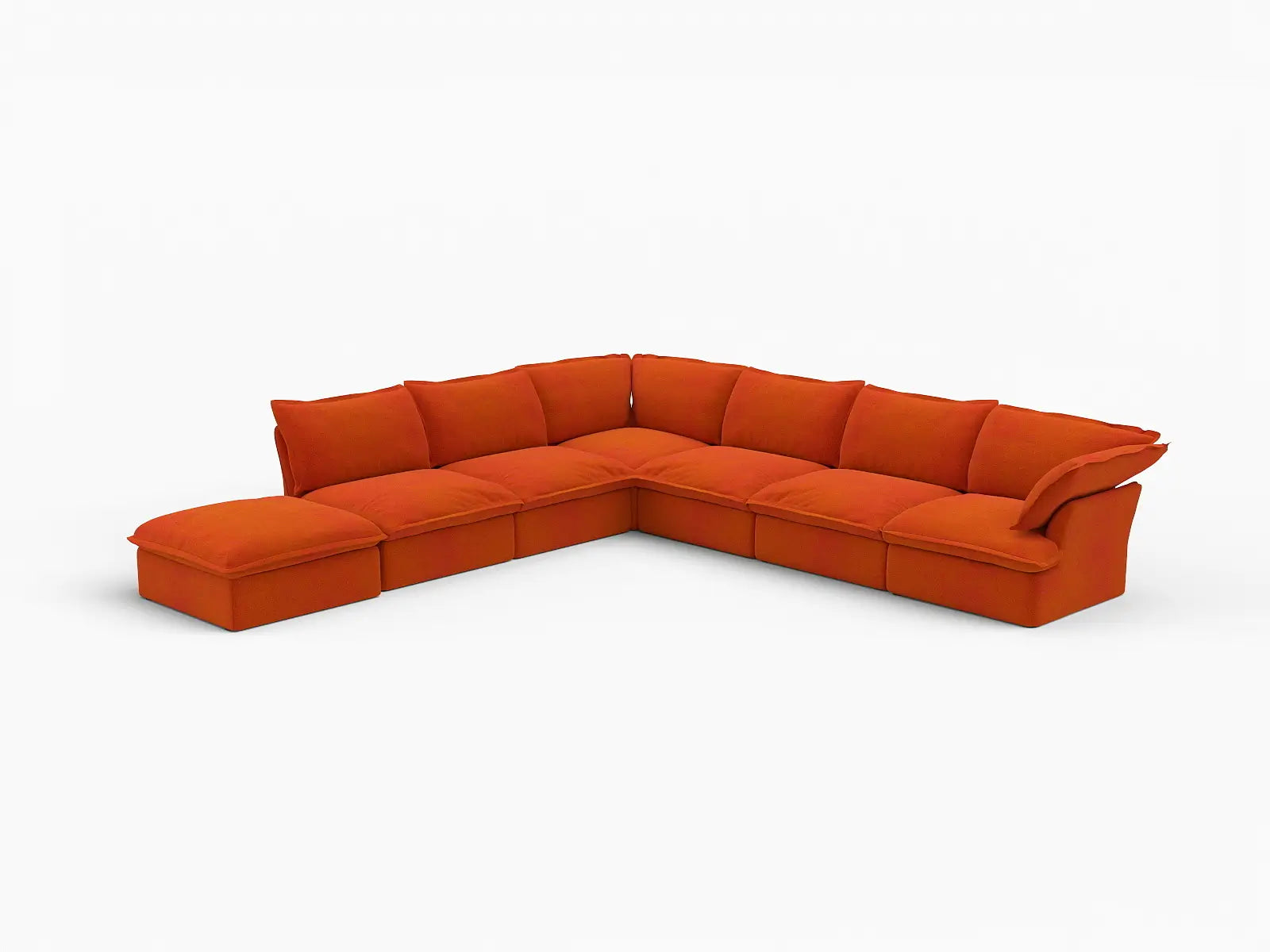 Deluxe Cloud Orange 6-Seater V-Shaped Sofa with Storage | 7-Piece (includes 1 ottoman), Velvet Fabric, Washable Covers