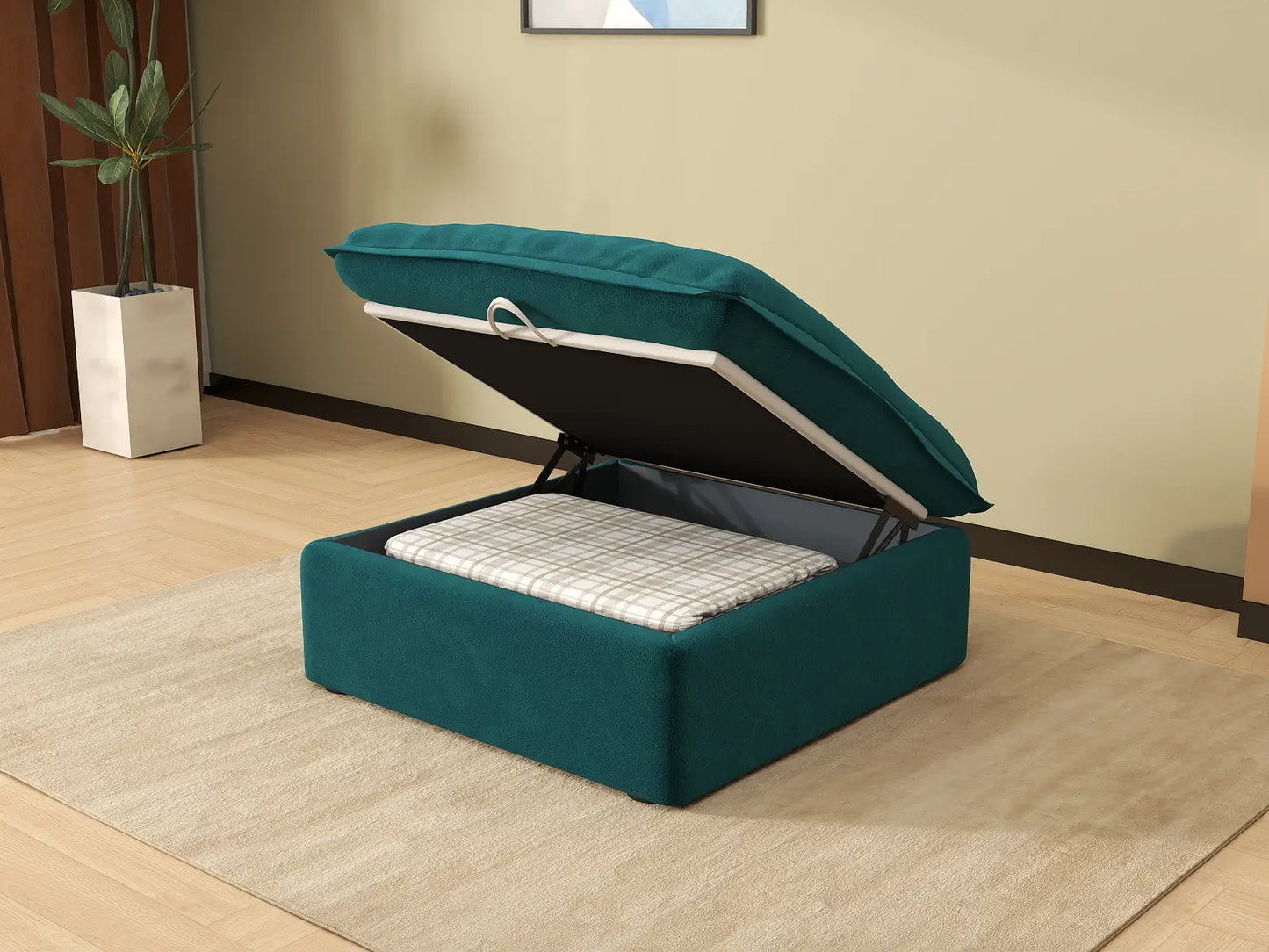 Puf individual Deluxe de terciopelo azul turquesa | 1 pieza (incluye 1 puf), tejido de terciopelo, puf con almacenaje