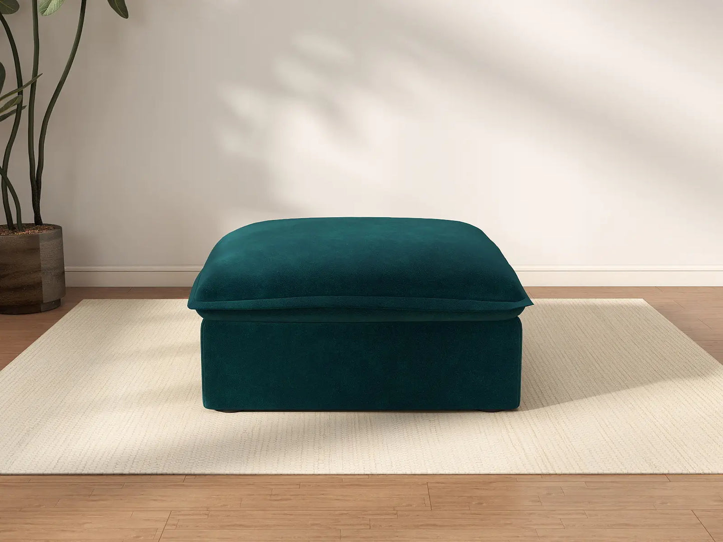 Puf individual Deluxe de terciopelo azul turquesa | 1 pieza (incluye 1 puf), tejido de terciopelo, puf con almacenaje