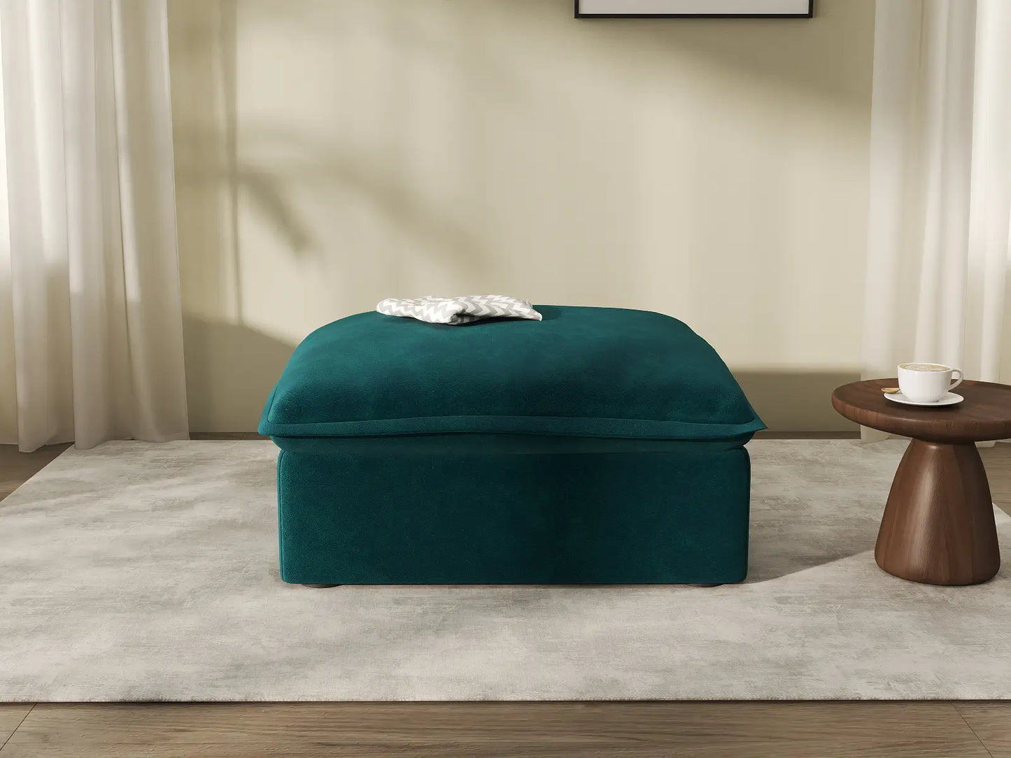 Puf individual Deluxe de terciopelo azul turquesa | 1 pieza (incluye 1 puf), tejido de terciopelo, puf con almacenaje