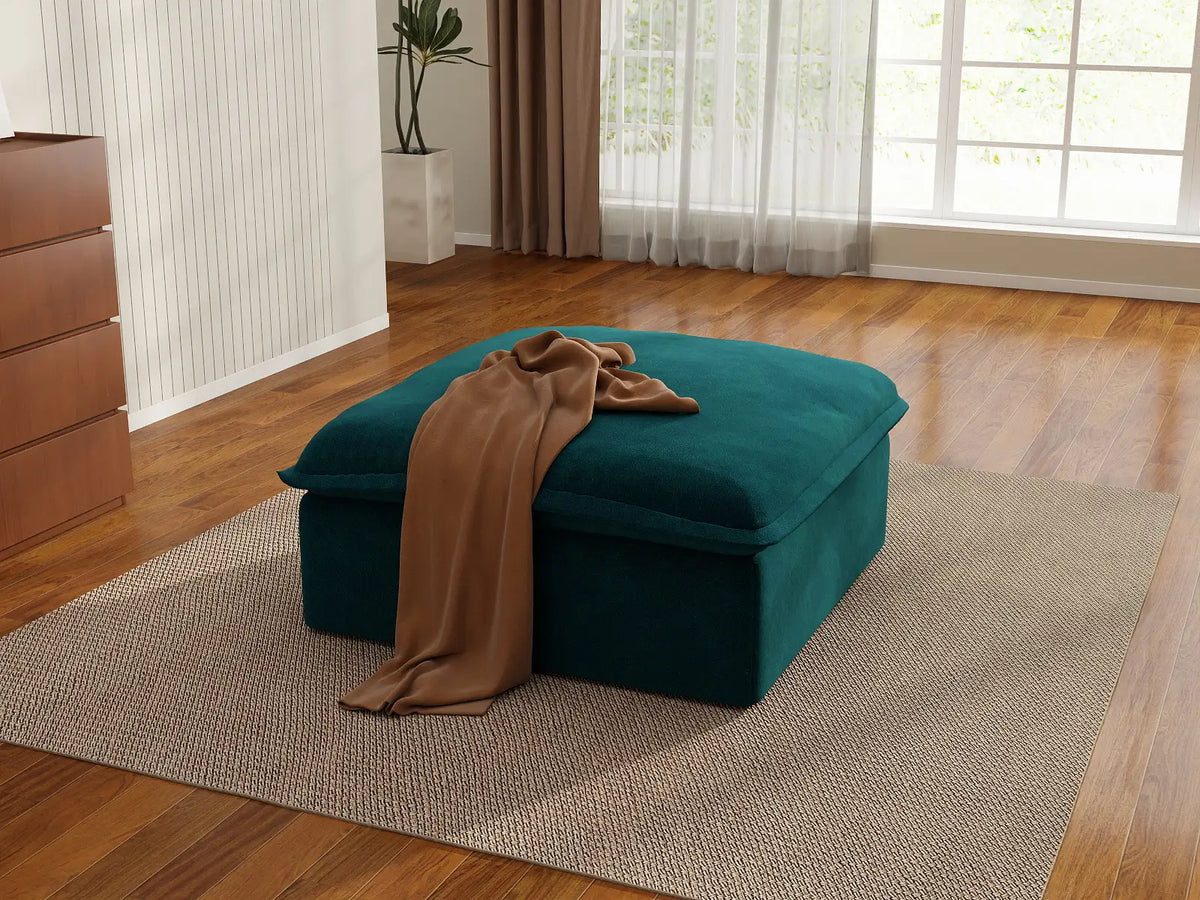 Puf individual Deluxe de terciopelo azul turquesa | 1 pieza (incluye 1 puf), tejido de terciopelo, puf con almacenaje