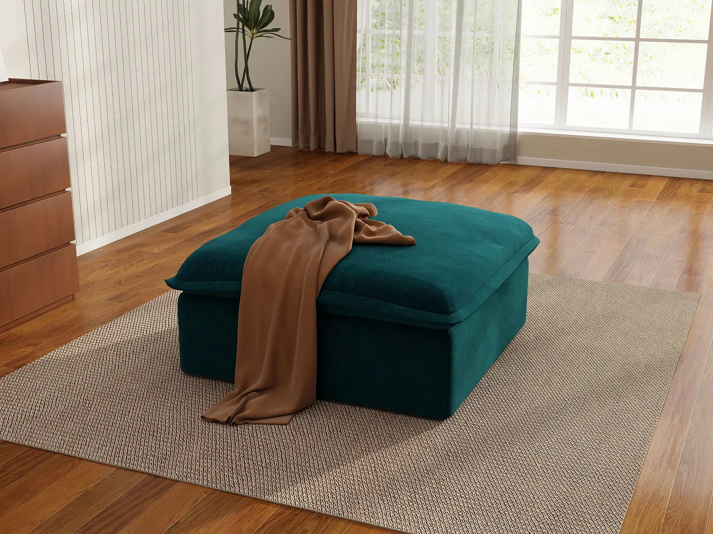 Puf individual Deluxe de terciopelo azul turquesa | 1 pieza (incluye 1 puf), tejido de terciopelo, puf con almacenaje
