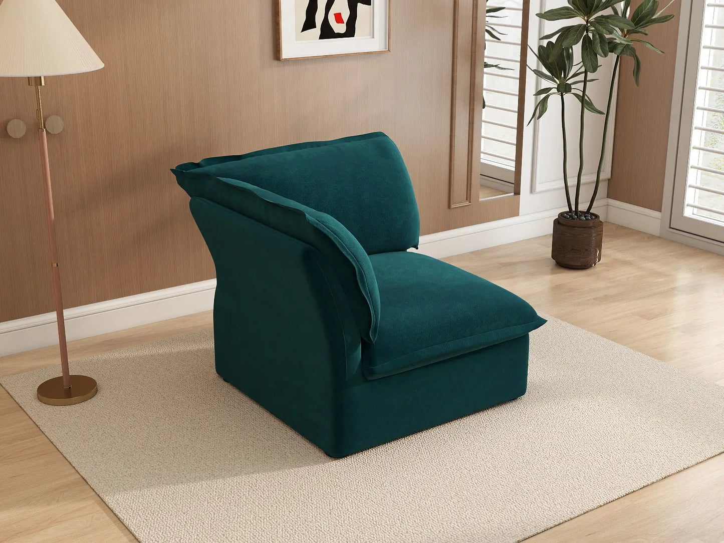Sofá Individual Cloud Deluxe Turquesa de 1 Plaza | 1 Pieza, Tejido de Terciopelo, Fundas Lavables