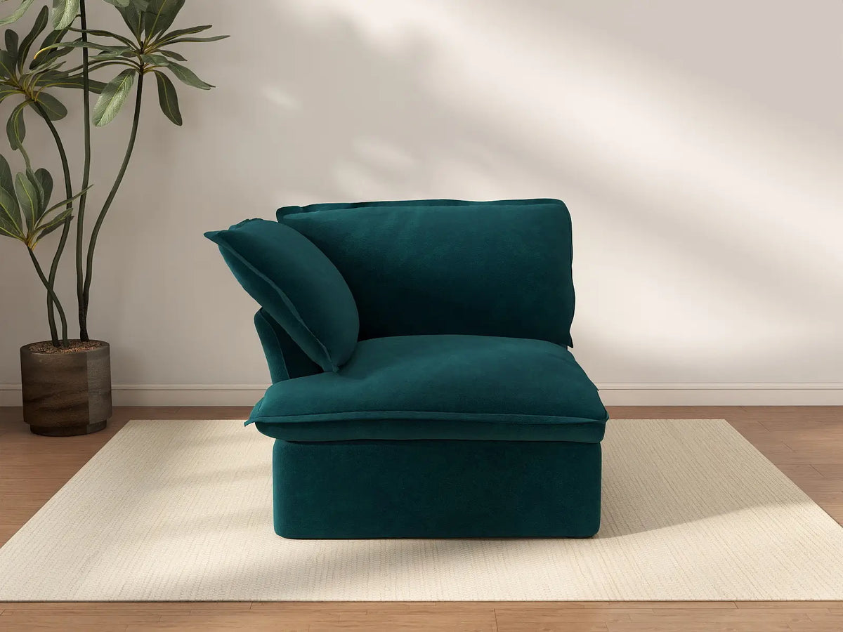 Sofá individual de lujo Cloud color turquesa de 1 plaza | 1 pieza, tela de terciopelo, fundas lavables