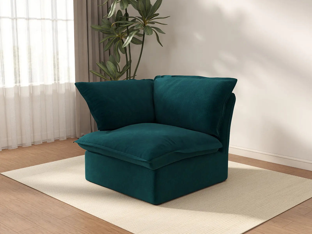 Sofá individual de lujo Cloud color turquesa de 1 plaza | 1 pieza, tela de terciopelo, fundas lavables