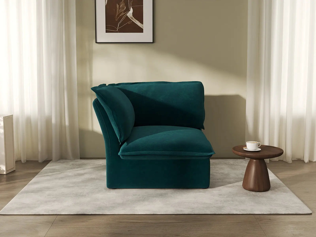 Sofá Individual Cloud Deluxe Turquesa de 1 Plaza | 1 Pieza, Tejido de Terciopelo, Fundas Lavables