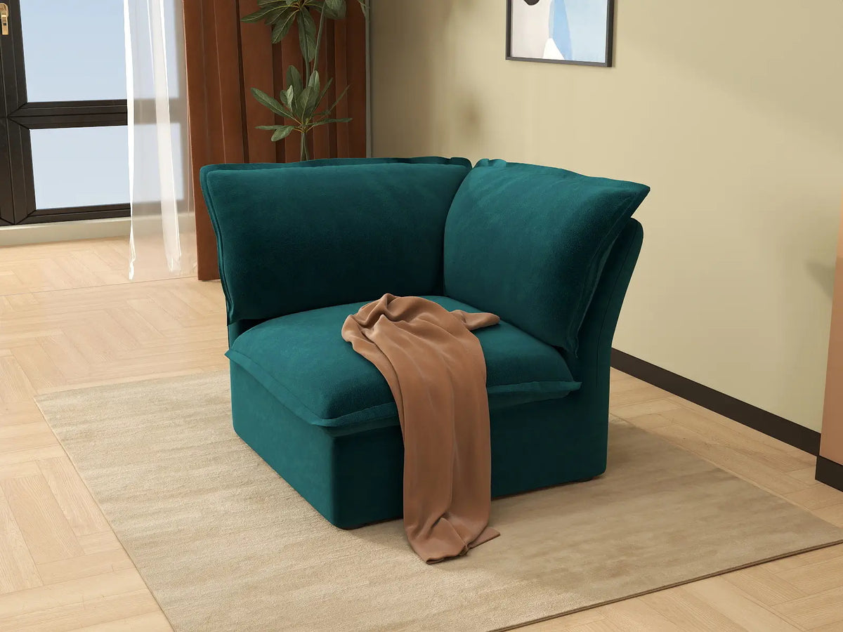 Sofá Individual Cloud Deluxe Turquesa de 1 Plaza | 1 Pieza, Tejido de Terciopelo, Fundas Lavables
