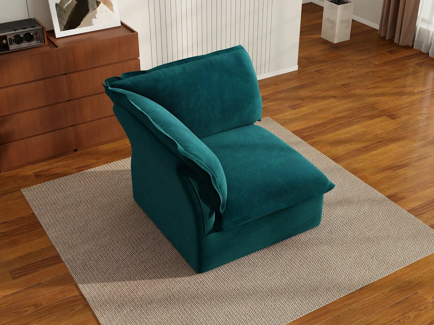 Sofá Individual Cloud Deluxe Turquesa de 1 Plaza | 1 Pieza, Tejido de Terciopelo, Fundas Lavables