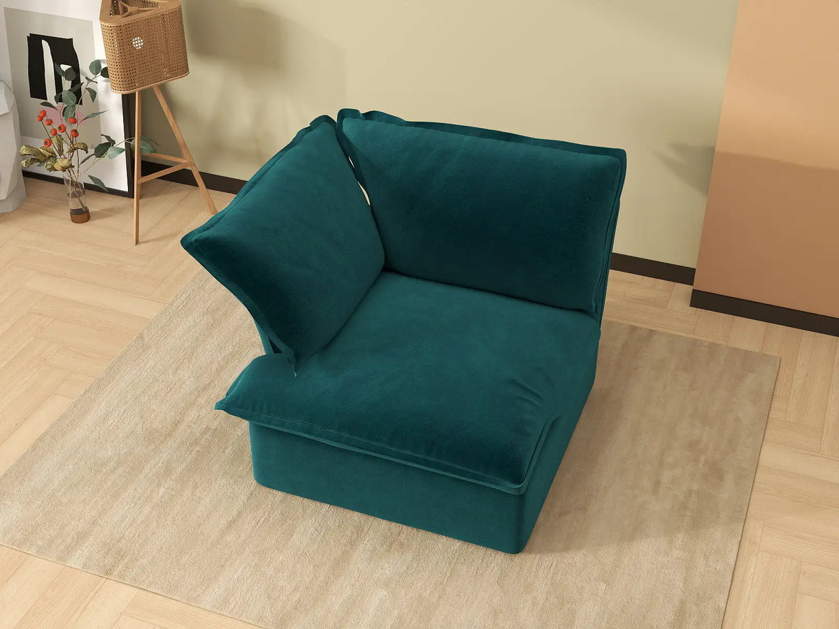 Sofá individual de lujo Cloud color turquesa de 1 plaza | 1 pieza, tela de terciopelo, fundas lavables