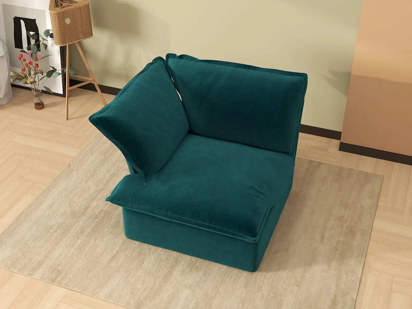 Sofá individual de lujo Cloud color turquesa de 1 plaza | 1 pieza, tela de terciopelo, fundas lavables