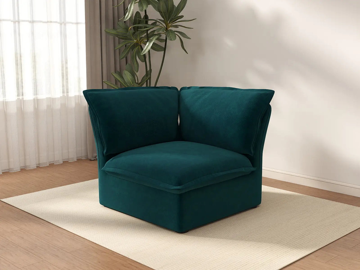Sofá Individual Cloud Deluxe Turquesa de 1 Plaza | 1 Pieza, Tejido de Terciopelo, Fundas Lavables