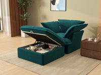 Sofá individual de una plaza Deluxe Cloud Turquesa | 2 piezas (incluye 1 otomana), tela de terciopelo, otomana de almacenamiento