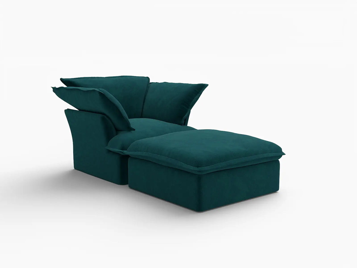 Sofá individual de una plaza Deluxe Cloud Turquesa | 2 piezas (incluye 1 otomana), tela de terciopelo, otomana de almacenamiento